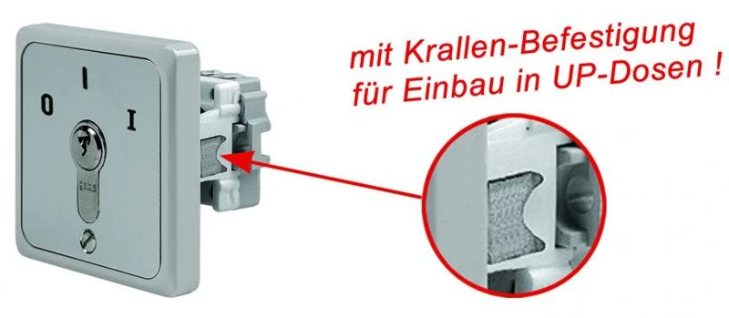 WTS - Einbau/Krallen - Schlüsselschalterm mit 1 Rast-Kontakt, 2-polig AUS/EIN, UP ,Wassergeschützt - Schutzart IP 54