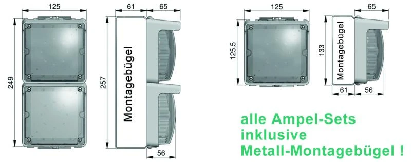 WTS - Einzel-Ampel-Set (QUADRA-LUX) GELB mit LED-Platine und Montagebügel