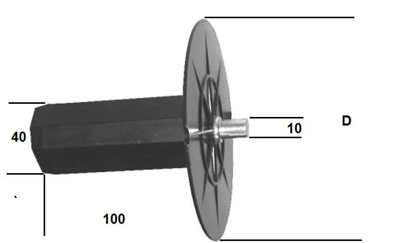 Mini-Arretierscheibe Ø 115 mm SW 40 mit Walzenkapsel und außenliegendem Stahlzapfen 10mm