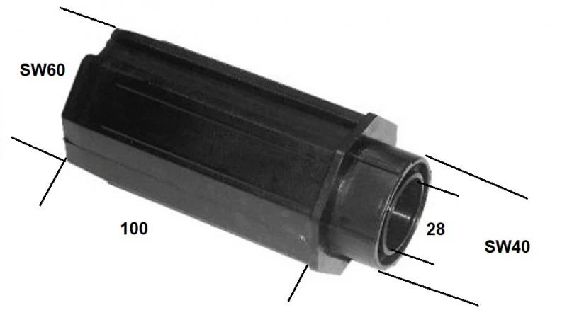 Kunststoffwalzenkapsel SW 60 8-Kant lange Ausführung, mit 28 mm Kugellageraufnahme runde Steckaufnahme SW40