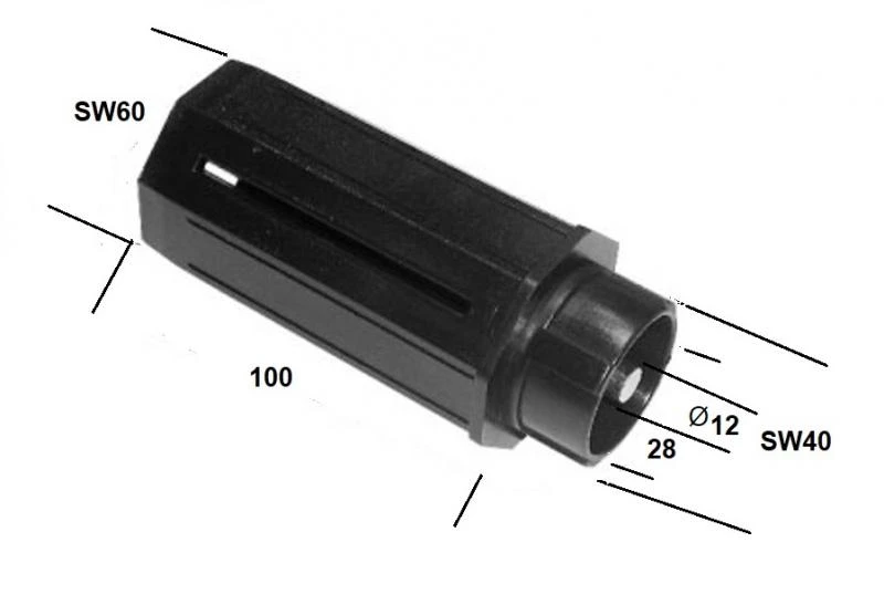 Kunststoffwalzenkapsel SW 60 8-Kant lange Ausführung mit innenliegendem Stift 12 mm runde Steckaufnahme SW40