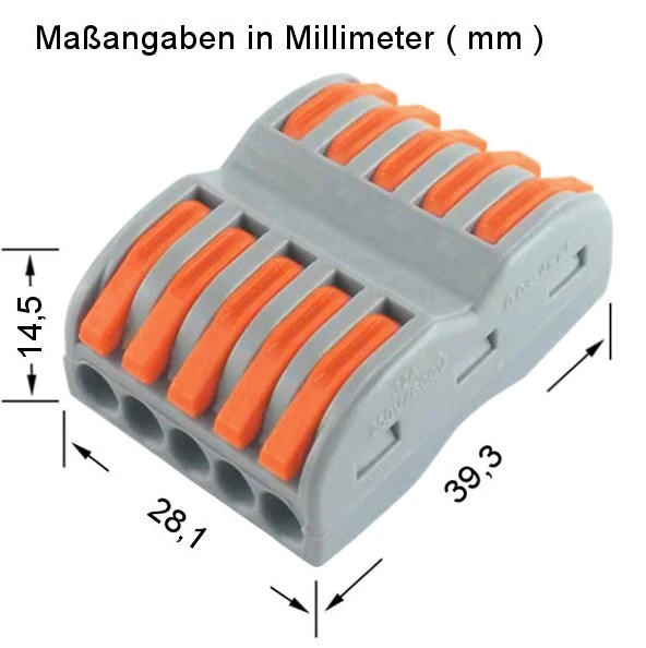 Durchgangsverbinder Serie KLD, 5 Leiter mit 10 Betätigungshebeln/Klemmhebeln