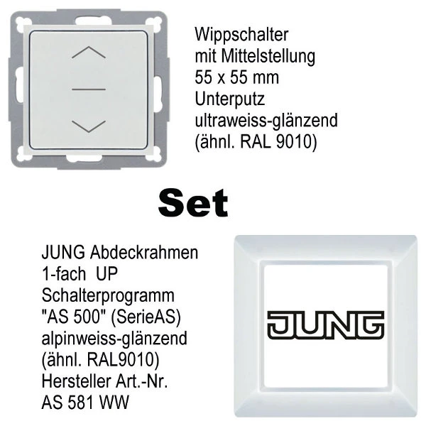 WTS- Wippschalter mit Mittelstellung 55x55mm, Rast-Funktion