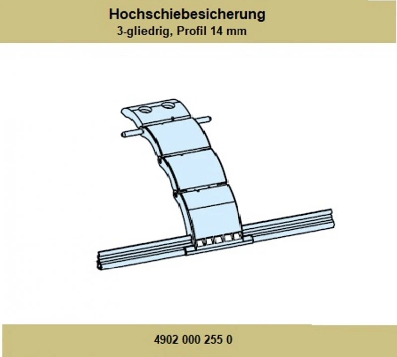 Hochschiebesicherung 3-gliedrig, für Profil 14 mm  Für 60er, und 70er 8-Kant-Welle