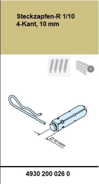  Anschlussteil ,Steckzapfen-R 1/10 4-Kant, 10 mm, für Becker Rohrmotoren  Baureihe  R7 bis R40