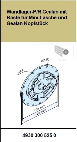 Wandlager-Gealan mit Raste für Mini-Lasche und Gealan Kopfstück - Für Becker Rohrantriebe  P und R Serie aus Kunststoff