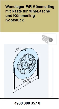 Wandlager-P/R Kömmerling mit Raste  für Mini-Lasche und Kömmerling Kopfstück - für Becker Rohrantriebe P und R Serie