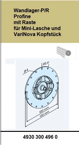 Wandlager-P/R Profine mit Raste für Mini-Lasche und VariNova Kopfstück  für Becker Rohrantriebe P und R Serie