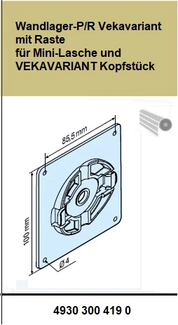 Wandlager-P/R Vekavariant mit Raste für Mini-Lasche und VEKAVARIANT Kopfstück- für Becker Rohrantriebe P und R Serie