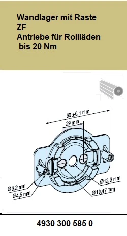 Wandlager mit Raste ZF  für Becker Rohrantriebe P5 – P13 und R7 – R20 bis 20Nm