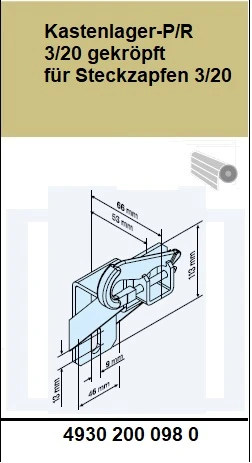 Kastenlager-P/R 3/20 gekröpft für Steckzapfen 3/20 - für Becker Rohrantriebe  R7 – R20 bis 40Nm