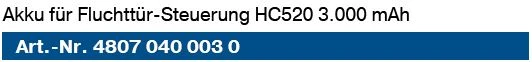 Becker - Akku für Fluchttür-Steuerung HC520 3.000 mAh     Akku für Fluchttür-Steuerung HC520 3.000 mAh