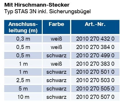 Steckbare BECKER Anschlussleitung C-Plug Mit Hirschmann-Stecker  von 0,3m bis 10m erhältlich in weiß oder Schwarz