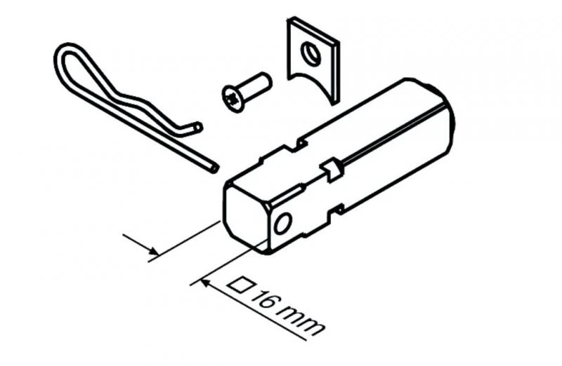 Becker - Motorlager bzw. Anschlussteil - Steckzapfen-L 2/16 4-Kant, 16 mm aus Metall,für Becker Rohrmotoren Baureihe L, Serie