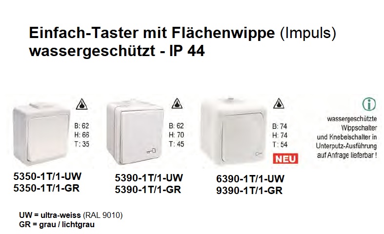 WTS - Einfach-Taster (Impulstaster) AP , mit Schlüsselsymbol - IP 44 