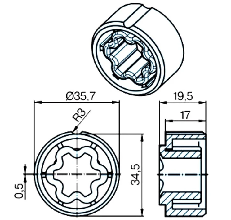 Adapter für Rundrohr 38 x 1 / 40 x 2 , für Rohrmotore Becker Baureihe P Serie