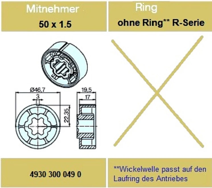 Adapter für Rundrohr 50 x 1.5 , für Rohrmotoren Becker Baureihe R Serie