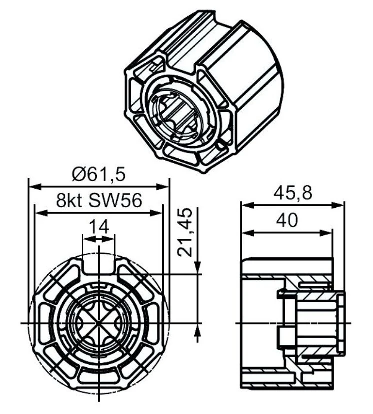 Adapterset für Achtkantwelle O-S60 , für Hinderniserkennung  für Becker Rohrmotoren P und R Serie