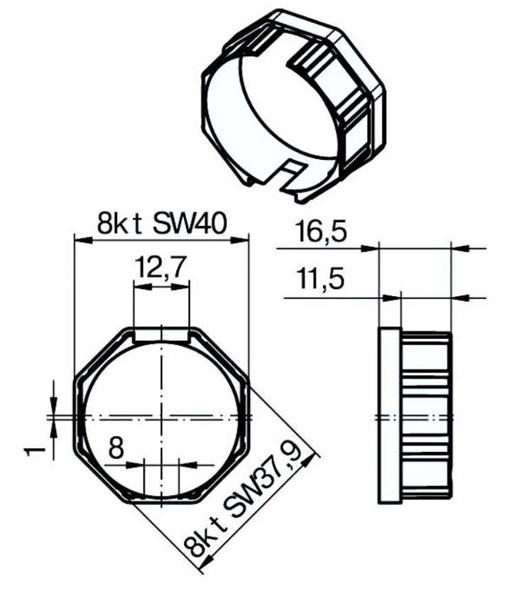 Adapterset für Achtkatwelle O-S40 ,für Hinderniserkennung  für Becker Rohrmotoren Baureihe P