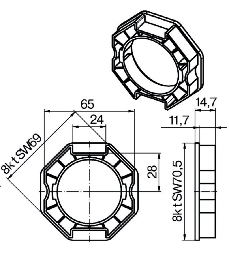 Adapterset für Achtkatwelle O-SM70 für Rohrmotoren Becker Baureihe P und R Serie mit Hinderniserkennung