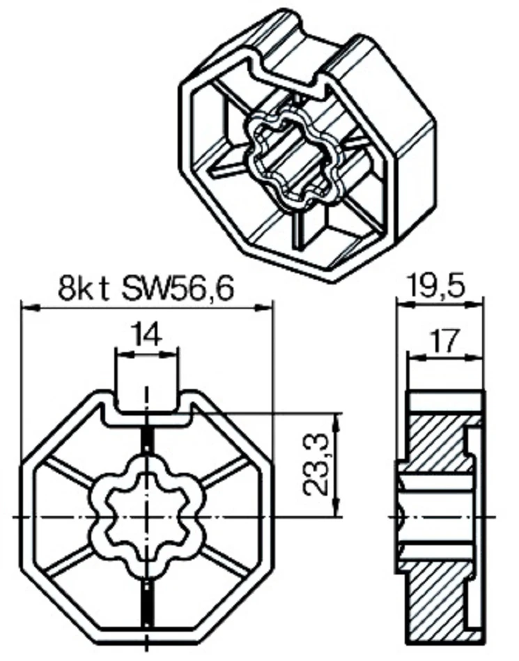 Adapterset für Achtkatwelle S60 ,für Rohrmotoren Becker Baureihe P Serie