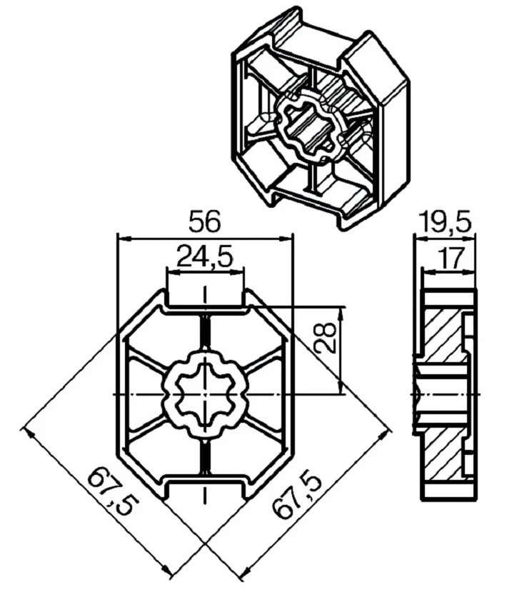 Adapterset für Achtkatwelle SM70 ,für Rohrmotoren Becker Baureihe R  Serie