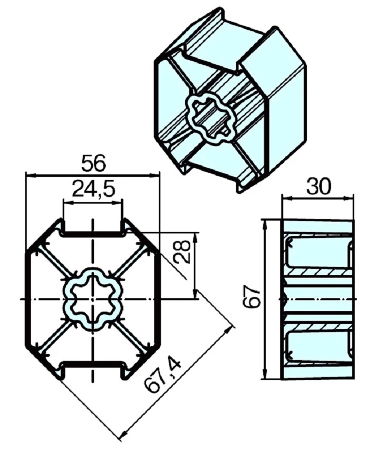 Adapterset für Achtkatwelle SM70  ,für Rohrmotoren Becker Baureihe L Serie