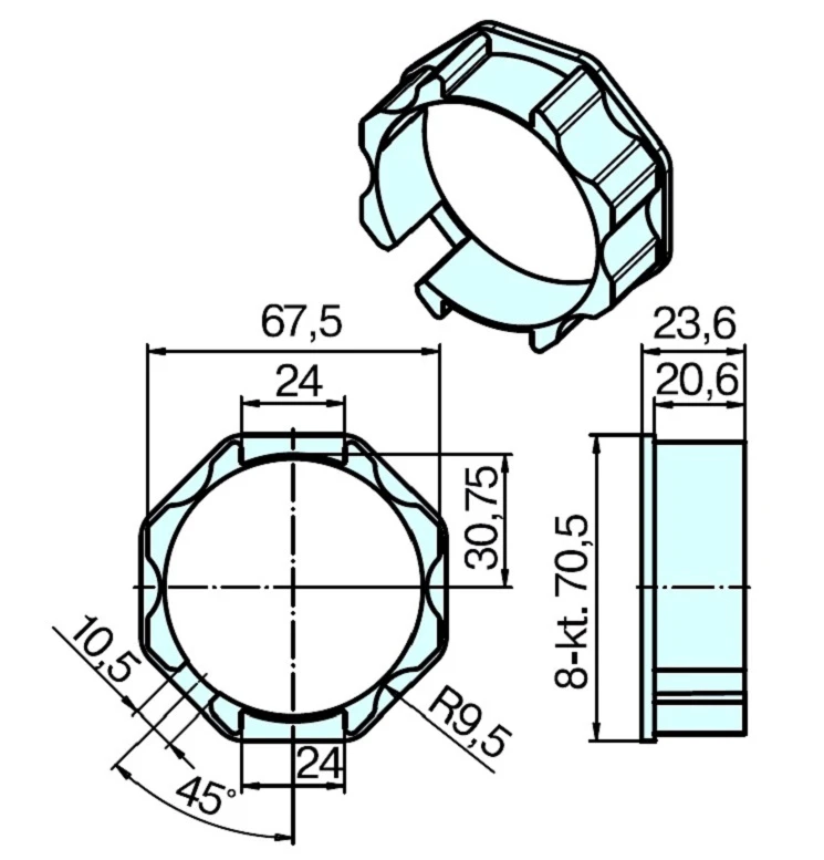 Adapterset für Achtkatwelle SM70  ,für Rohrmotoren Becker Baureihe L Serie