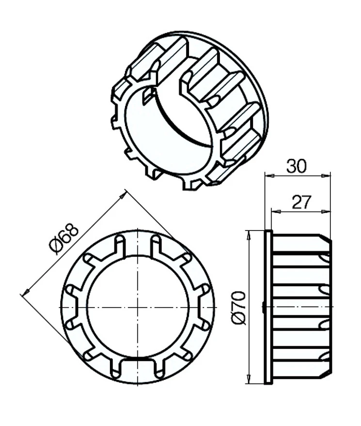 Adapterset für Nutwelle DW70N für Rohrmotoren Becker Baureihe R Serie