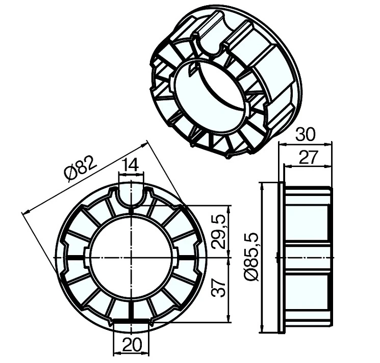 Adapterset für Nutwelle DW85N bis 30Nm für Rohrmotoren Becker Baureihe R Serie  