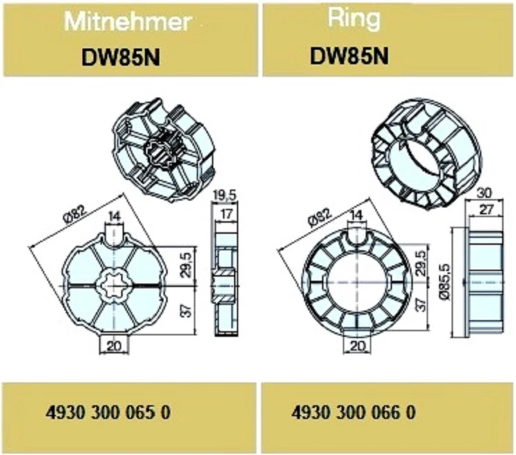 Adapterset für Nutwelle DW85N bis 30Nm für Rohrmotoren Becker Baureihe R Serie  