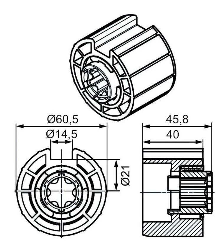 Adapterset für Nutwelle O-63N 14,5 mm  für Rohrmotoren Becker Baureihe P und R Serie  mit  Hinderniserkennung