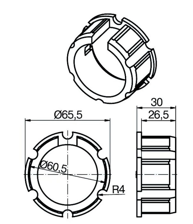 Adapterset für Nutwelle O-63N 14,5 mm  für Rohrmotoren Becker Baureihe P und R Serie  mit  Hinderniserkennung