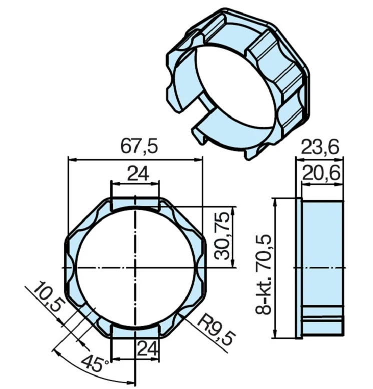 Adapterset für Profilwelle A128, für Rohrmotoren Becker Baureihe L Serie