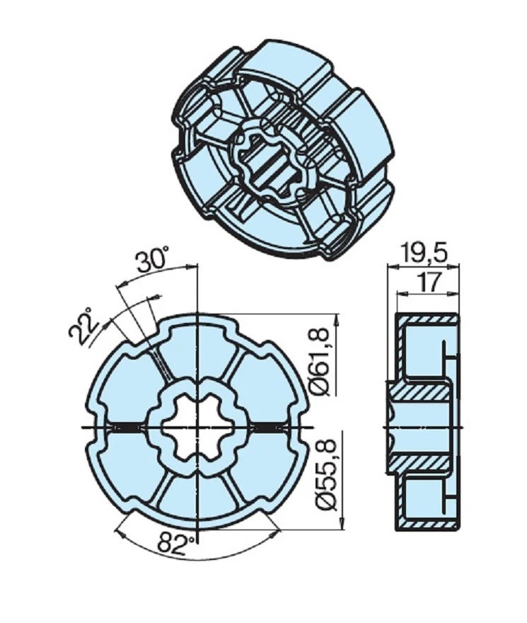 Adapterset für Profilwelle E65,für Rohrmotoren Becker Baureihe P und R Serie