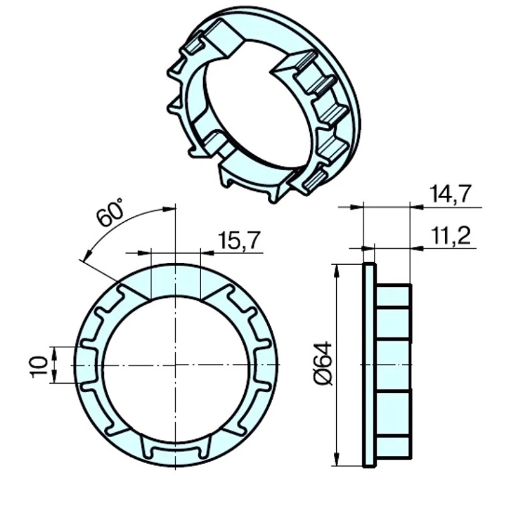 Adapterset für Profilwelle ZF64x0,8 ,für Rohrmotoren Becker Baureihe P und R Serie