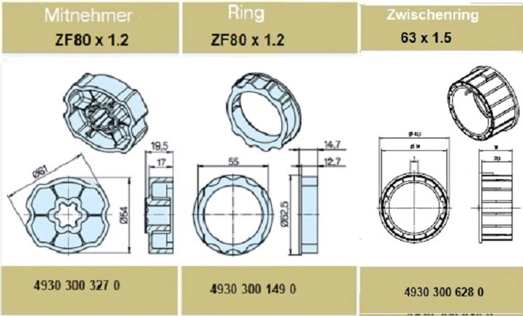 Adapterset für Profilwelle ZF80x1,2 für Rohrmotore Becker Baureihe R