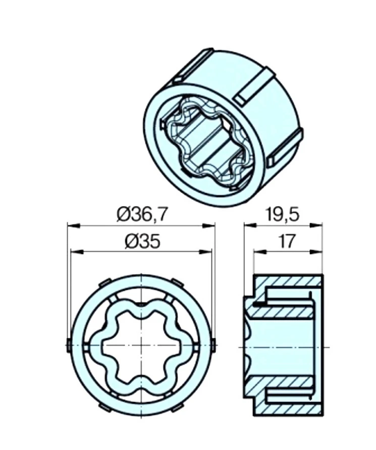 Adapterset für Rundrohr 40 x 1.3 / 40 x 1.5 , für Rohrmotore Becker Baureihe P Serie