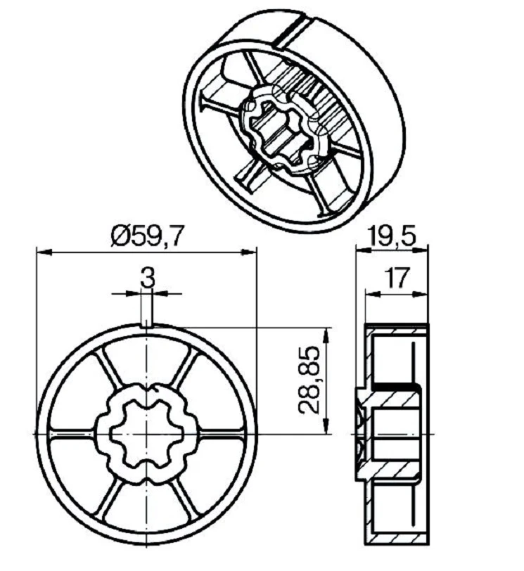 Adapterset für Rundrohr 63 x 1.5 , für Rohrmotoren Becker Baureihe P und R Serie 