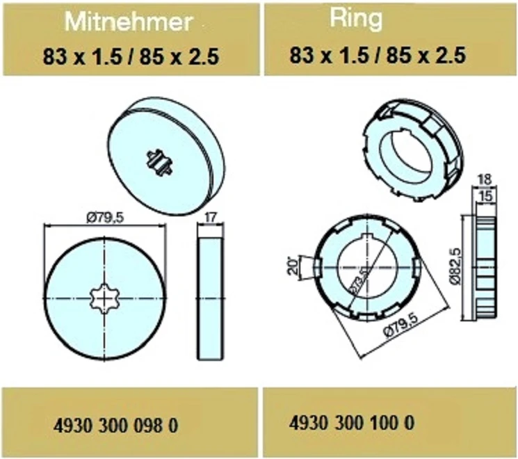 Adapterset für Rundrohr 83 x 1.5 / 85 x 2.5 für Rohrmotoren Becker Baureihe R Serie