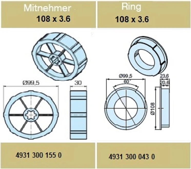 Adapterset für Rundrohr 108 x 3.6 , für Rohrmotoren Becker Baureihe L Serie 