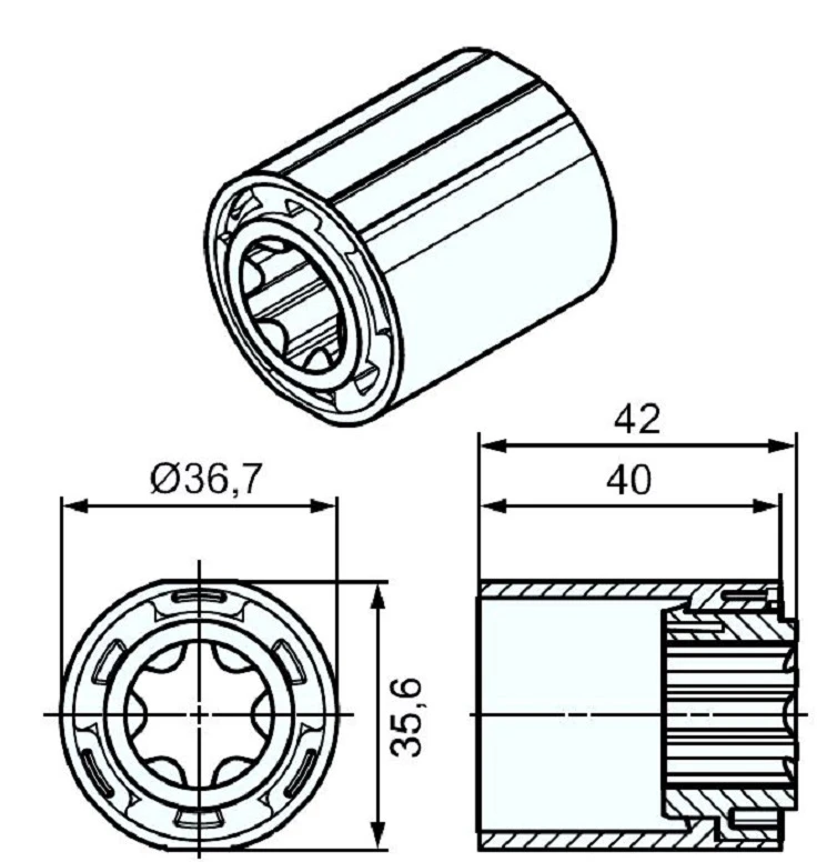 Adapterset für Rundwelle O-40 x 1,3 / 40 x 1,5 ,für Becker Rohrmotoren P Serie mit Hinderniserkennung