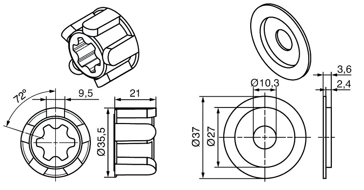 Adaptionskit für Rohrmotore Becker Baureihe R-Serie R7 – R50 bis 40Nm