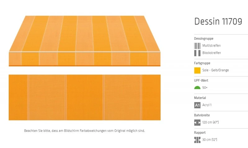 Markisentuch Multi- Blockstreifen ,Sole - Gelb/Orange UPF 50+, Acryl 1, Stoff-Nr. 11709