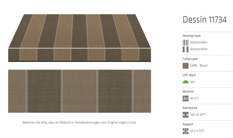 Markisentuch Multi und Blockstreifen, Caffe - Braun UPF 50+, Acryl 1, Stoff-Nr. 11734