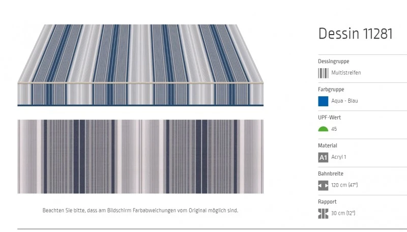 Markisentuch Multistreifen, Aqua Blau, UPF 50+, Acryl 1, Stoff-Nr. 11281