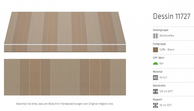 Markisentuch Multistreifen, Caffe - Braun UPF 50+, Acryl 2, Stoff-Nr. 11727