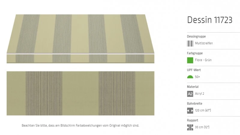 Markisentuch Multistreifen, Flora Grün, UPF 50+, Acryl 2, Stoff-Nr. 11723