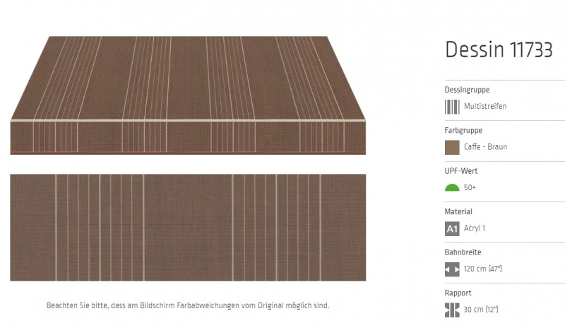 Markisentuch Multistreifen, Caffe - Braun UPF 50+, Acryl 1, Stoff-Nr. 11733