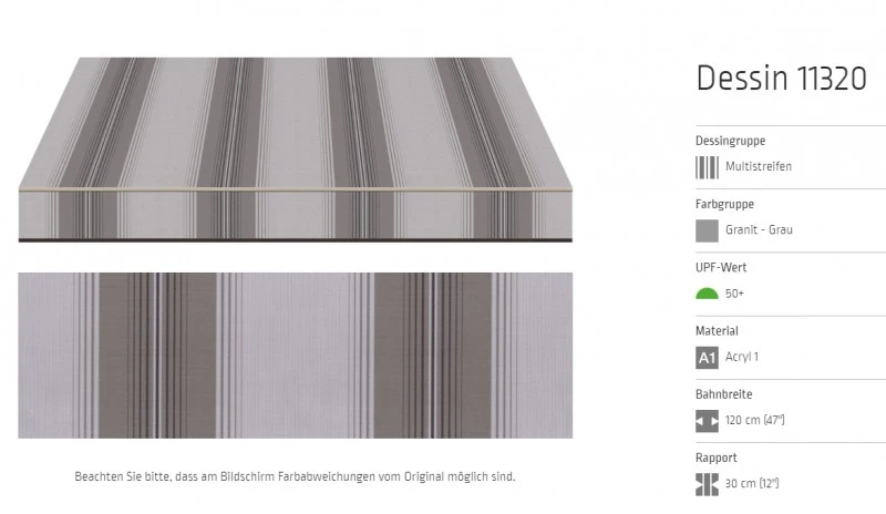 Markisentuch Multistreifen ,Granit - Grau UPF 50+, Acryl 1, Stoff-Nr. 11320